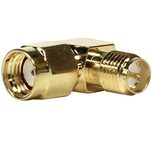 Load image into Gallery viewer, SAPT318 - 10 Pack of Gold Coax SMA Female to Right Angle Male Cable Adapters