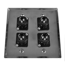 Load image into Gallery viewer, Stainless Steel Wall Plate - 2 Gang with 4 XLR Female Connectors