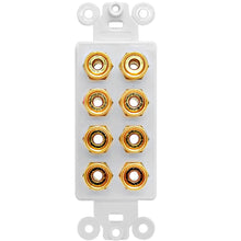 Load image into Gallery viewer, SA-PLATE46 - White 4 Speaker Banana Plug / Speaker Wire Wall Plate
