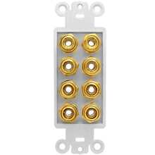 Load image into Gallery viewer, SA-PLATE46 - White 4 Speaker Banana Plug / Speaker Wire Wall Plate
