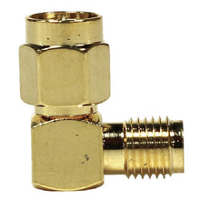 Load image into Gallery viewer, SAPT318 - Pair of Gold Coax SMA Female to Right Angle Male Cable Adapters

