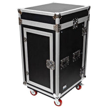 Load image into Gallery viewer, 16 Space Rack Case with 10 Space Slant Mixer Top and DJ Work Table
